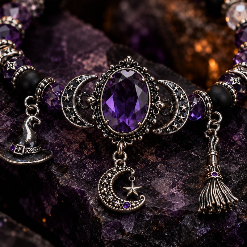 💜 Gothic Purple Rhinestone Halloween Bracelet
