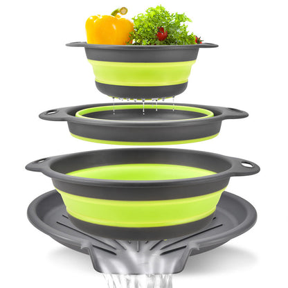 🥗 3-Piece Collapsible Colander Set with Draining Base – Space-Saving Kitchen Strainers for Fruits, Pasta & Vegetables