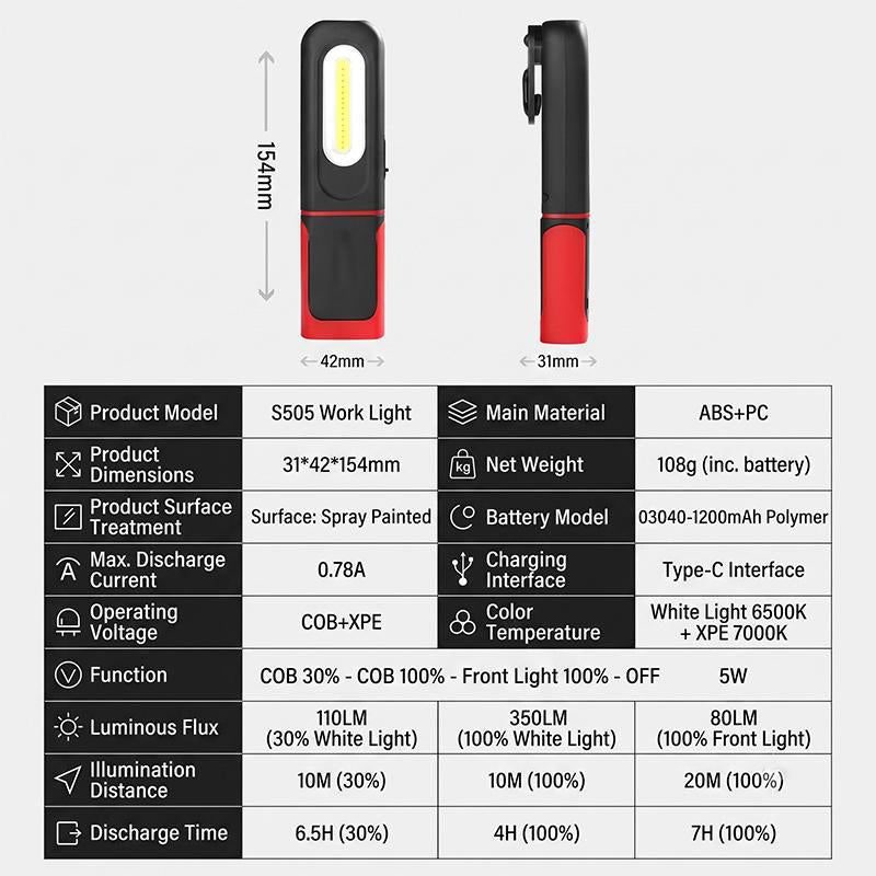 🔦 350LM Magnetic Work Light – 360° Rotating Rechargeable LED