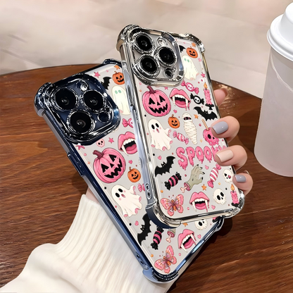 🎃 4-Corner Anti-Fall, Cute Candy Pumpkin Ghost Design, Transparent Non-Yellowing Shockproof Cover