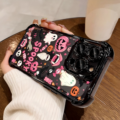 🎃 4-Corner Anti-Fall, Cute Candy Pumpkin Ghost Design, Transparent Non-Yellowing Shockproof Cover