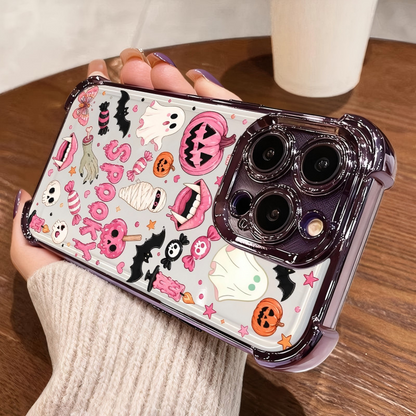 🎃 4-Corner Anti-Fall, Cute Candy Pumpkin Ghost Design, Transparent Non-Yellowing Shockproof Cover