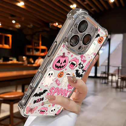 🎃 4-Corner Anti-Fall, Cute Candy Pumpkin Ghost Design, Transparent Non-Yellowing Shockproof Cover