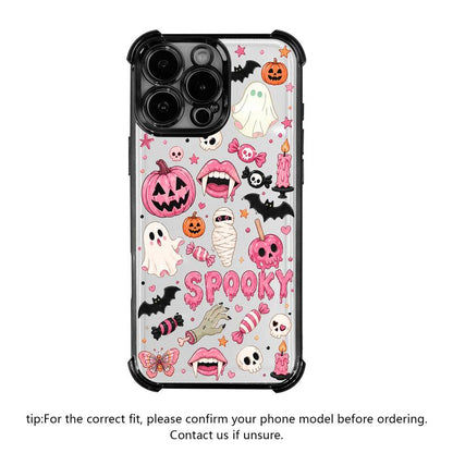 🎃 4-Corner Anti-Fall, Cute Candy Pumpkin Ghost Design, Transparent Non-Yellowing Shockproof Cover
