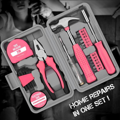 🔥Hot Sale🔥Portable 24-Piece Household Tool Kit – Storage Case Included, Hammer, Screwdriver, Pliers, Tape Measure & Bits for DIY Home Repairs⚒️