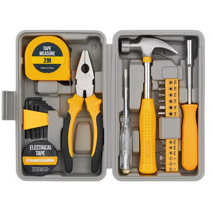 🔥Hot Sale🔥Portable 24-Piece Household Tool Kit – Storage Case Included, Hammer, Screwdriver, Pliers, Tape Measure & Bits for DIY Home Repairs⚒️