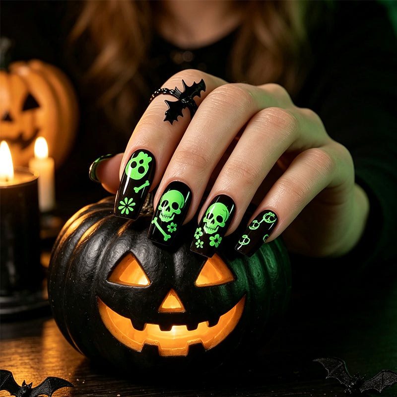 🎃💅 Glow-in-the-Dark Halloween Nail Wraps – Luminous Gel-Style Nail Stickers for Spooky Season