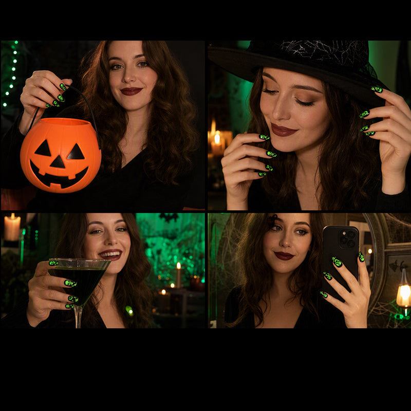 🎃💅 Glow-in-the-Dark Halloween Nail Wraps – Luminous Gel-Style Nail Stickers for Spooky Season