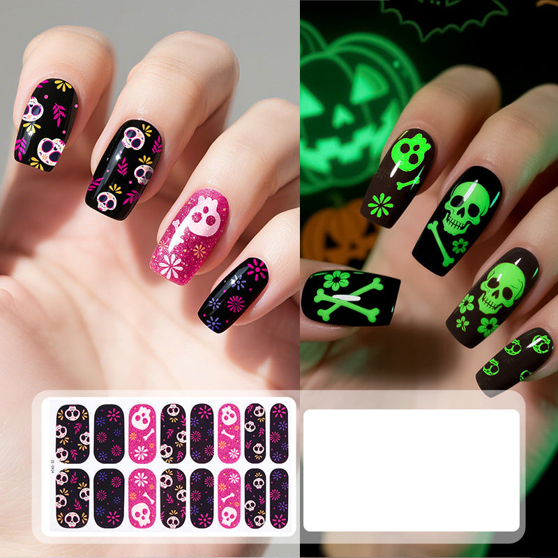 🎃💅 Glow-in-the-Dark Halloween Nail Wraps – Luminous Gel-Style Nail Stickers for Spooky Season