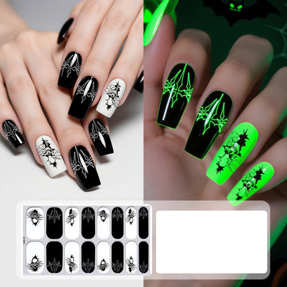 🎃💅 Glow-in-the-Dark Halloween Nail Wraps – Luminous Gel-Style Nail Stickers for Spooky Season