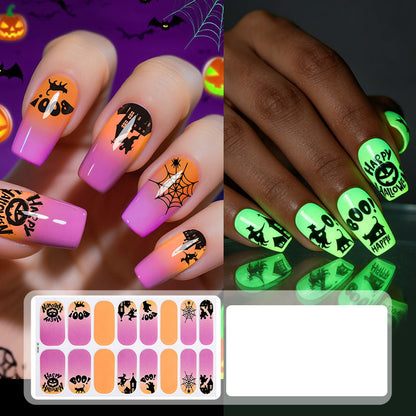 🎃💅 Glow-in-the-Dark Halloween Nail Wraps – Luminous Gel-Style Nail Stickers for Spooky Season
