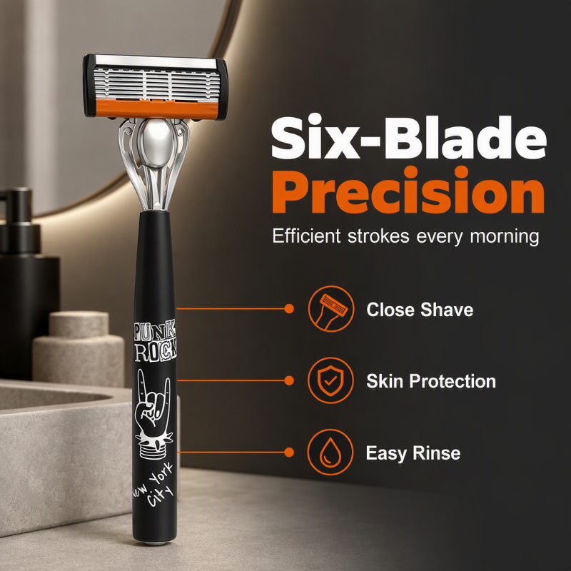 🪒 6-Blade Manual Razor Set – Smooth Shave With a Balanced Metal Handle ✨