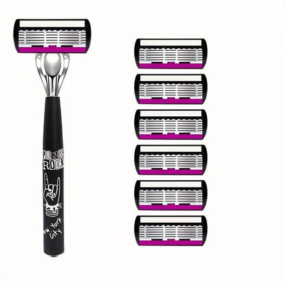🪒 6-Blade Manual Razor Set – Smooth Shave With a Balanced Metal Handle ✨