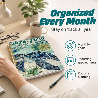 🌊📅 2026–2030 5-Year Monthly Planner – Spiral Ocean-Themed Long-Term Organizer
