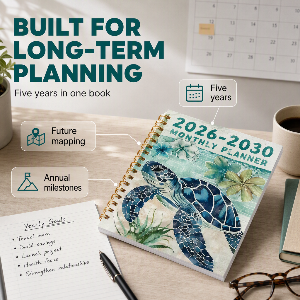 🌊📅 2026–2030 5-Year Monthly Planner – Spiral Ocean-Themed Long-Term Organizer