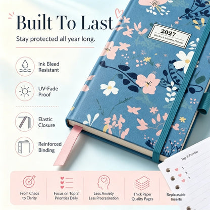 🌸📖 Elegant Floral 2027 Weekly Planner – A5 Organizer with Monthly Index Tabs & 100g Paper