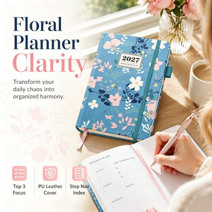 🌸📖 Elegant Floral 2027 Weekly Planner – A5 Organizer with Monthly Index Tabs & 100g Paper