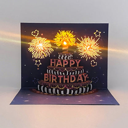 Birthday Cards With Fireworks & Pop Up Cake & Blow-able Music
