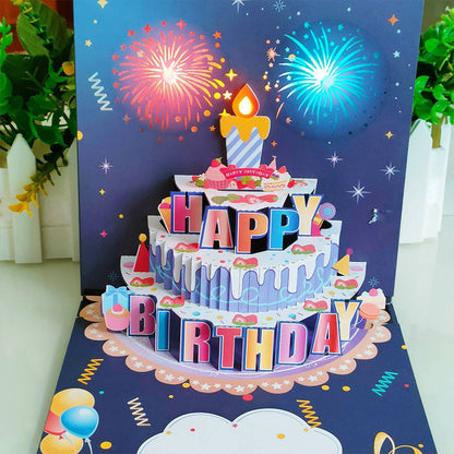 Birthday Cards With Fireworks & Pop Up Cake & Blow-able Music
