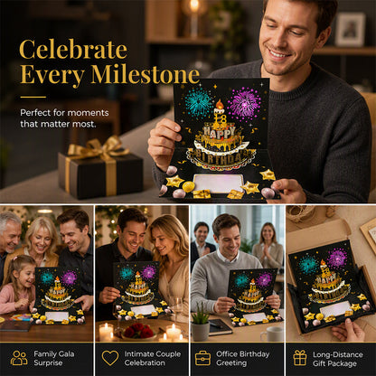 Birthday Cards With Fireworks & Pop Up Cake & Blow-able Music