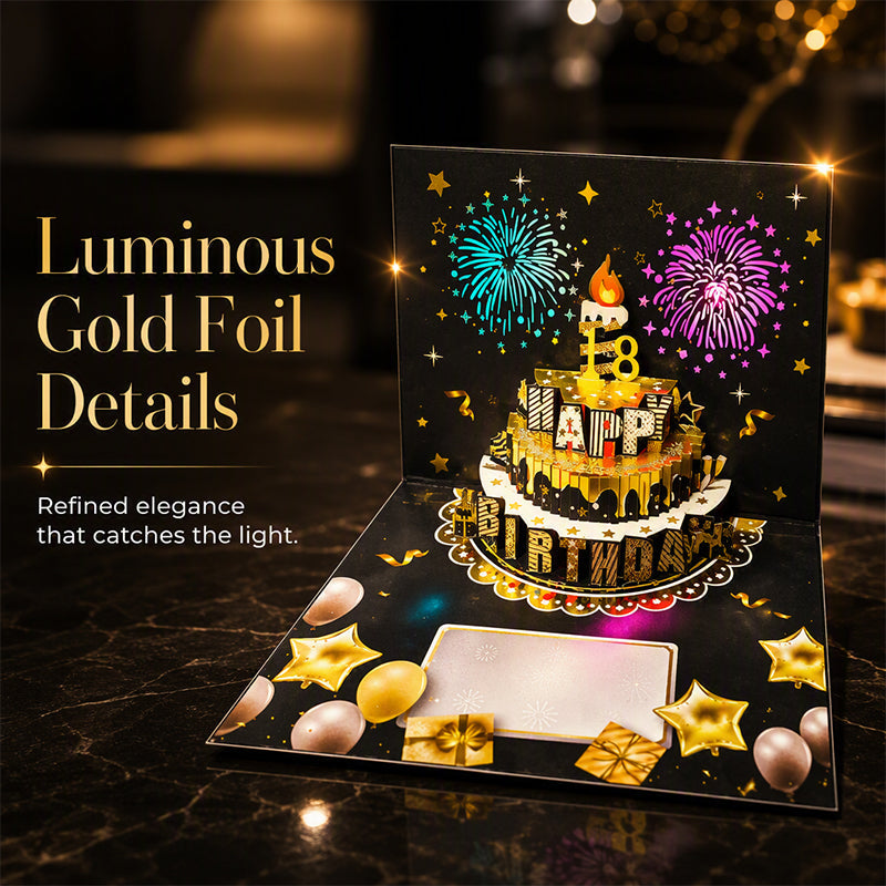 Birthday Cards With Fireworks & Pop Up Cake & Blow-able Music