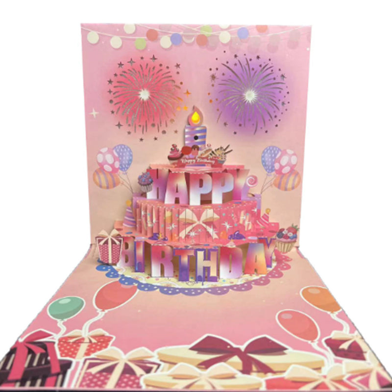 Birthday Cards With Fireworks & Pop Up Cake & Blow-able Music