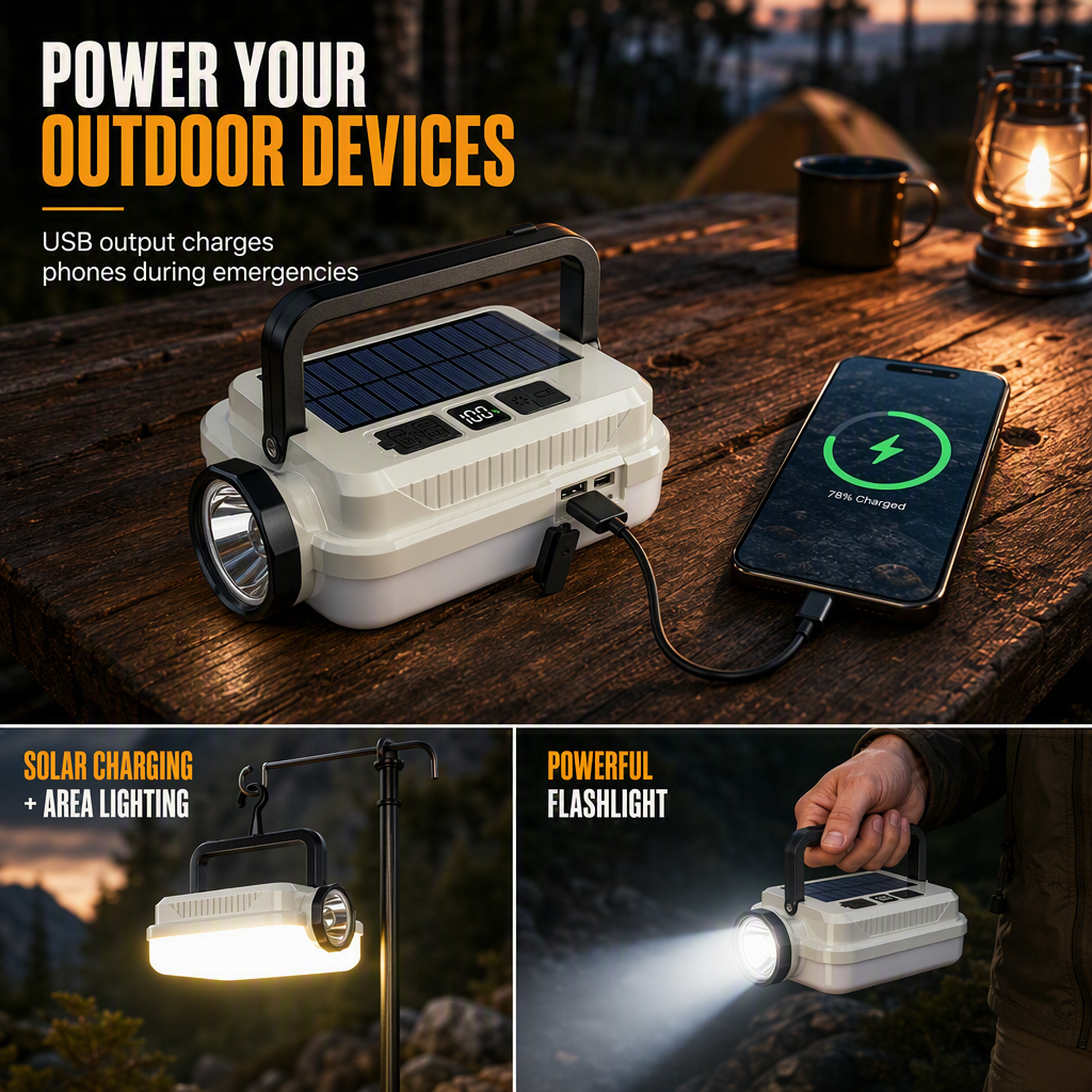 ⏳Time-Limited Special⏰Dual‑Light Solar Camping Lantern‑Multi‑Function Portable Solar Work Light with Power Bank, Hanging Emergency Lamp for Camping Hiking Power‑Outage