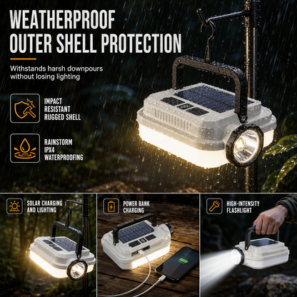⏳Time-Limited Special⏰Dual‑Light Solar Camping Lantern‑Multi‑Function Portable Solar Work Light with Power Bank, Hanging Emergency Lamp for Camping Hiking Power‑Outage