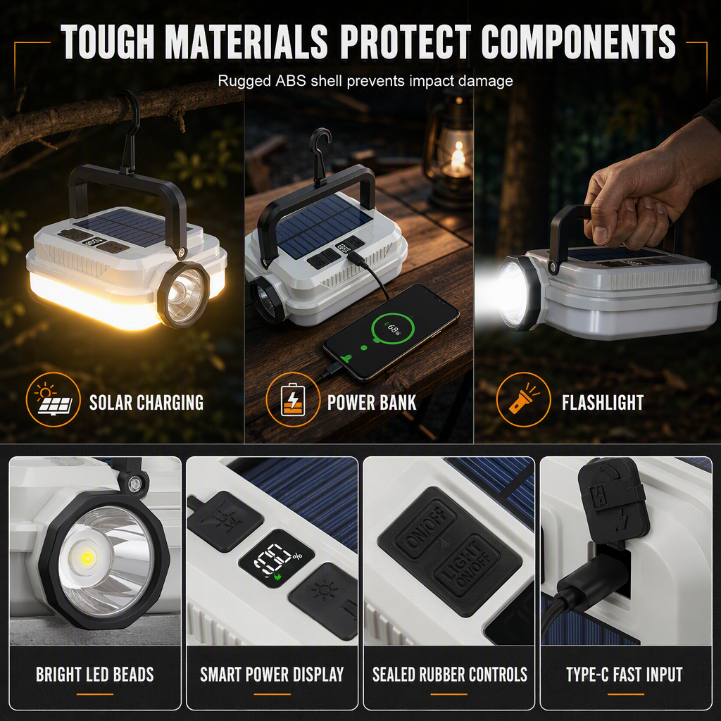 ⏳Time-Limited Special⏰Dual‑Light Solar Camping Lantern‑Multi‑Function Portable Solar Work Light with Power Bank, Hanging Emergency Lamp for Camping Hiking Power‑Outage