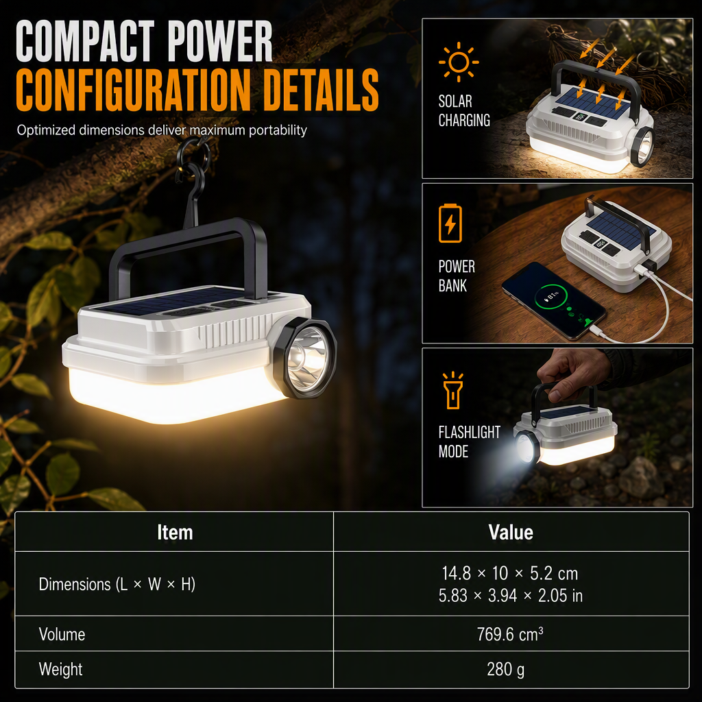 ⏳Time-Limited Special⏰Dual‑Light Solar Camping Lantern‑Multi‑Function Portable Solar Work Light with Power Bank, Hanging Emergency Lamp for Camping Hiking Power‑Outage