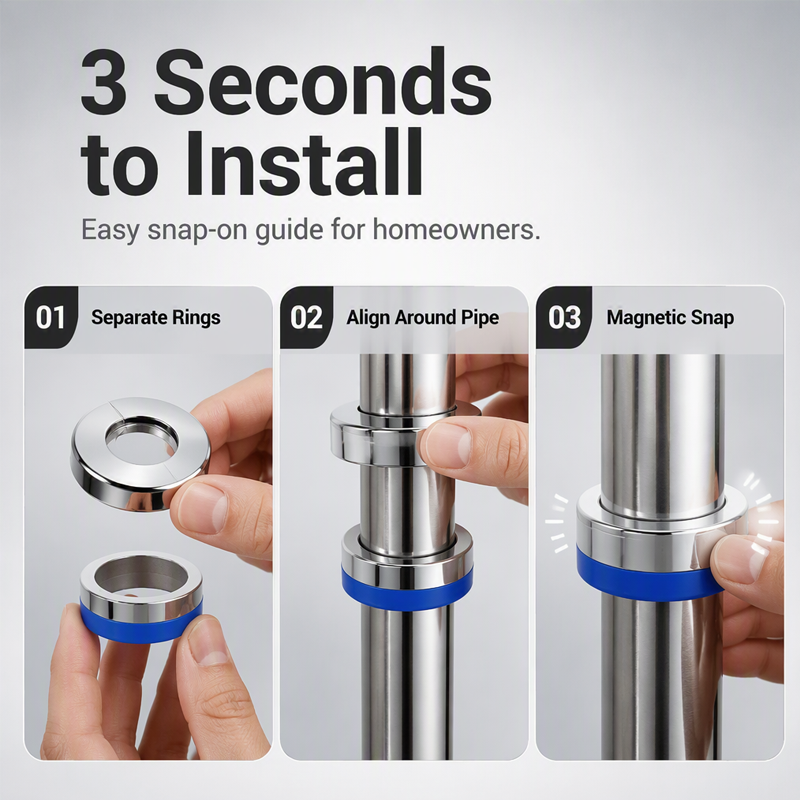🧲 Magnetic Split Pipe Cover – No-Tool Decorative Ring for Faucets & Pipes ✨