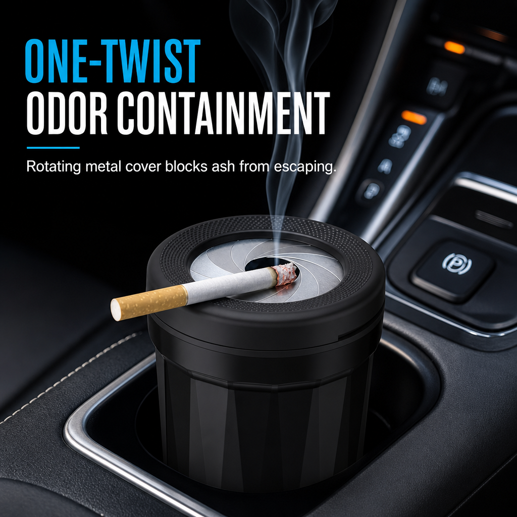 🚗 Smokeless Car Ashtray – Sealed & Easy to Clean