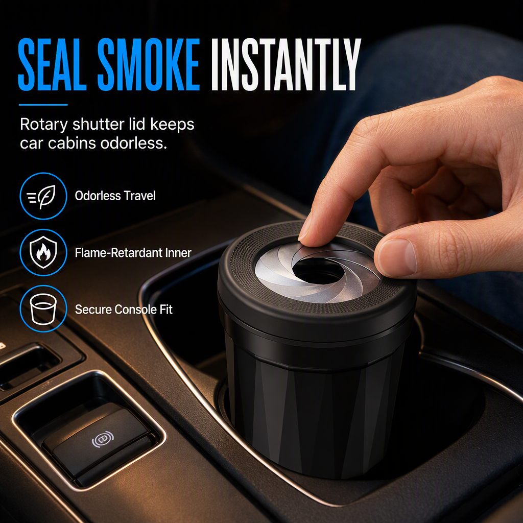 🚗 Smokeless Car Ashtray – Sealed & Easy to Clean