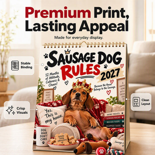 🐶 LIMITED-TIME 50% OFF! ✨ 2027 Playful Dachshund Calendar – Cute Sausage Dog Photos, Wall Hanging 📅