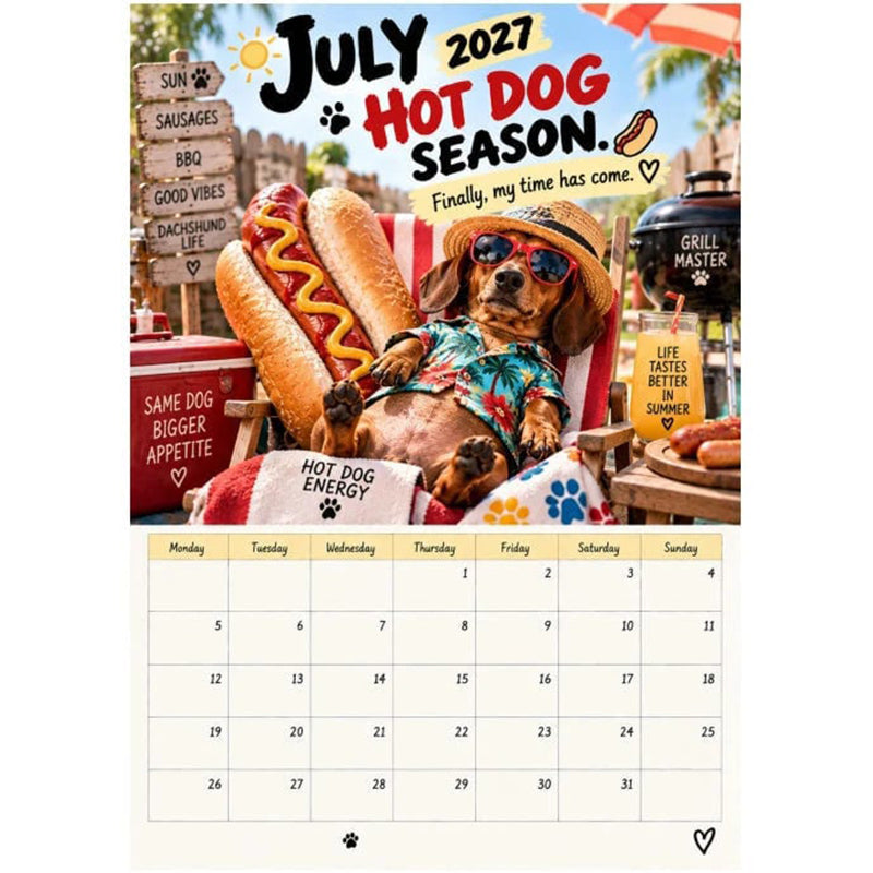 🐶 LIMITED-TIME 50% OFF! ✨ 2027 Playful Dachshund Calendar – Cute Sausage Dog Photos, Wall Hanging 📅