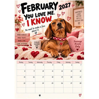 🐶 LIMITED-TIME 50% OFF! ✨ 2027 Playful Dachshund Calendar – Cute Sausage Dog Photos, Wall Hanging 📅