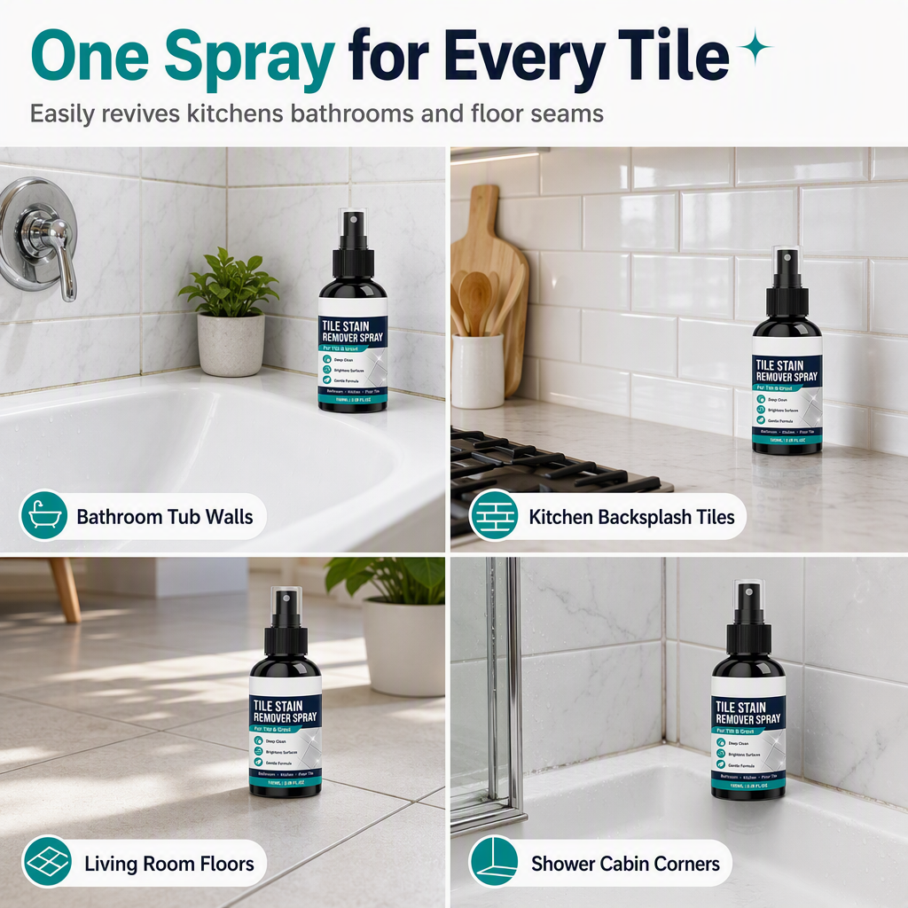 🛡️Gentle on Tiles, Deep Cleaning🧽 Grout Stain Remover Spray – Protects Tile Shine | Perfect for Delicate Tiles, Removes Grime While Preserving Original Luster ✨