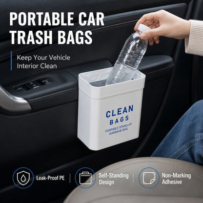 🔥Thickened Self Standing Adhesive Car Trash Bags Flat Mouth Disposable Garbage Cleaning Bags for Vehicle Desk and Kitchen
