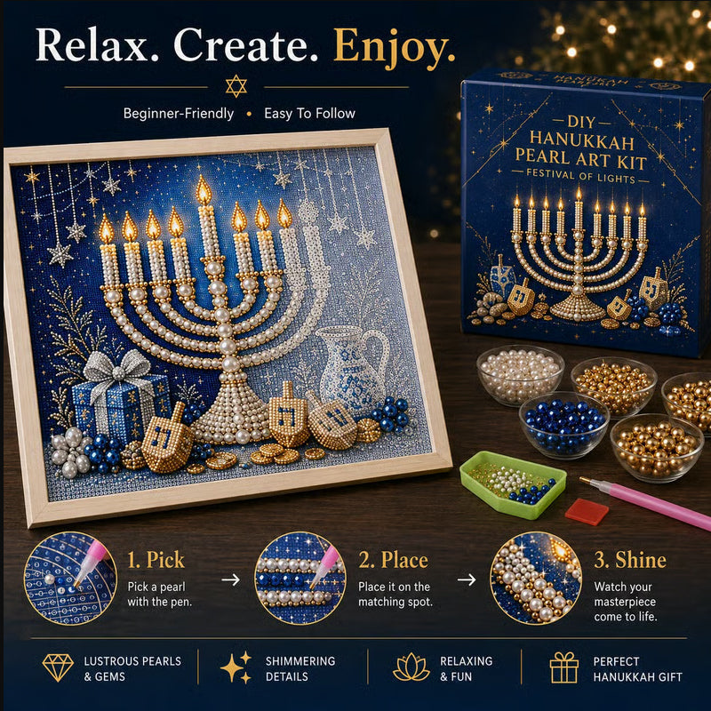 🥳2026 HOT SALE🥳DIY Hanukkah Pearl Art Kit with Wood Frame