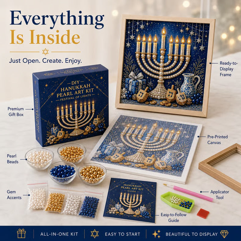 🥳2026 HOT SALE🥳DIY Hanukkah Pearl Art Kit with Wood Frame