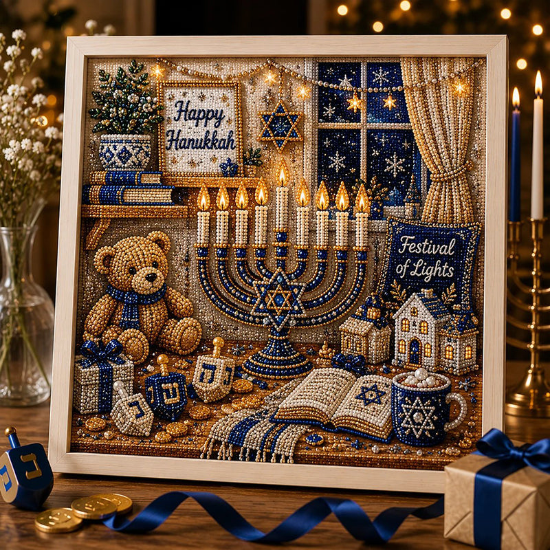 🥳2026 HOT SALE🥳DIY Hanukkah Pearl Art Kit with Wood Frame