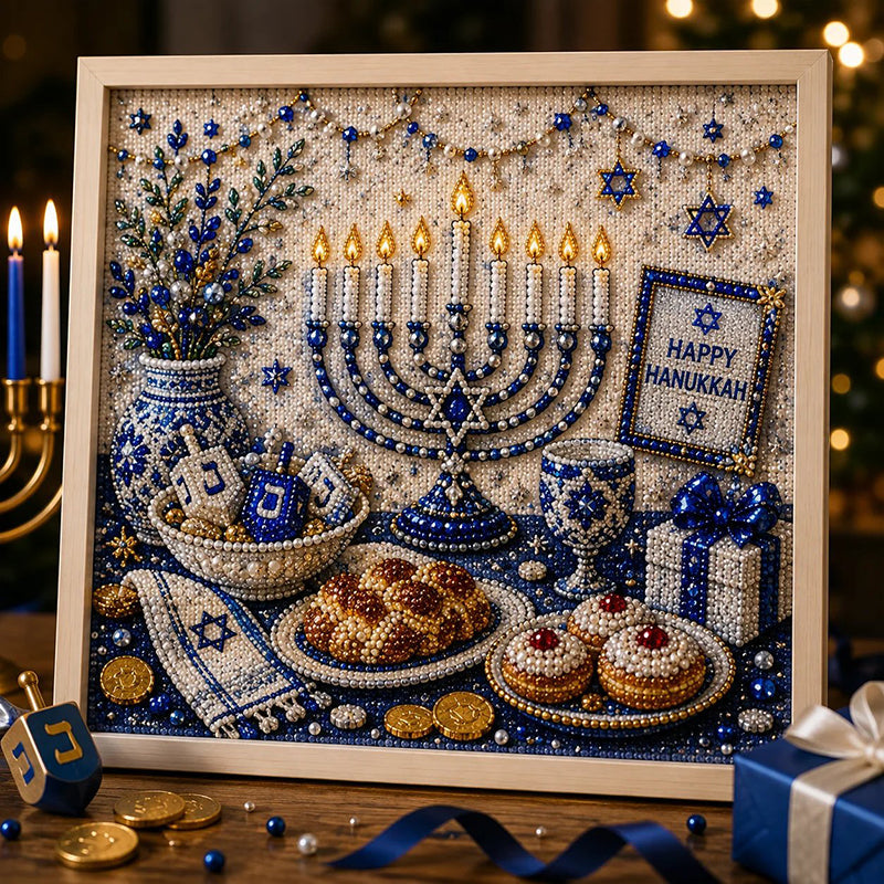 🥳2026 HOT SALE🥳DIY Hanukkah Pearl Art Kit with Wood Frame