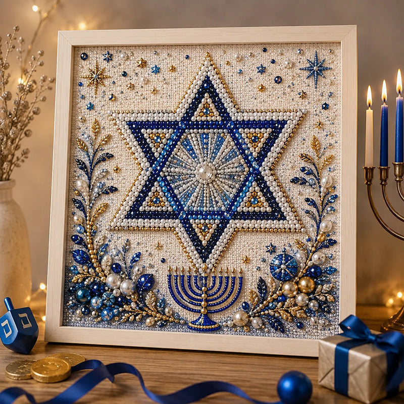 🥳2026 HOT SALE🥳DIY Hanukkah Pearl Art Kit with Wood Frame