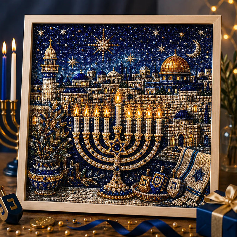 🥳2026 HOT SALE🥳DIY Hanukkah Pearl Art Kit with Wood Frame