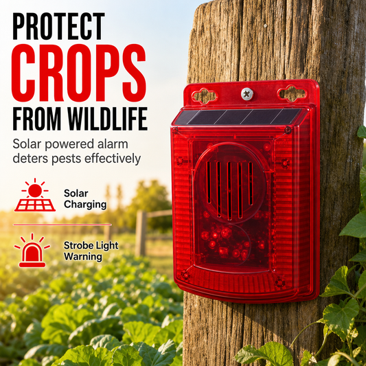 🚨🔥 Solar Outdoor Wildlife Alarm – Sound & Flash Deterrent for Gardens & Crops