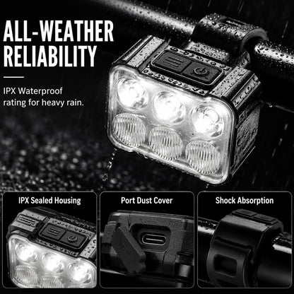 🥳2026 HOT SALE🥳💞50K+ SOLD! 🚲📱 50% OFF! Shockproof Bike Phone Mount + 6-LED Light Set – 180 lumens, Type-C rechargeable, dual independent lights, waterproof. Safe night cycling! 🛡️💪