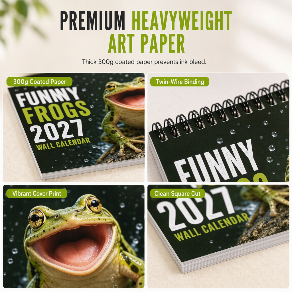 🐸Funny Frogs 2027 Wall Calendar – Cute Humorous Frog Calendar, Quirky Amphibian Gift, Nature & Wildlife Decor