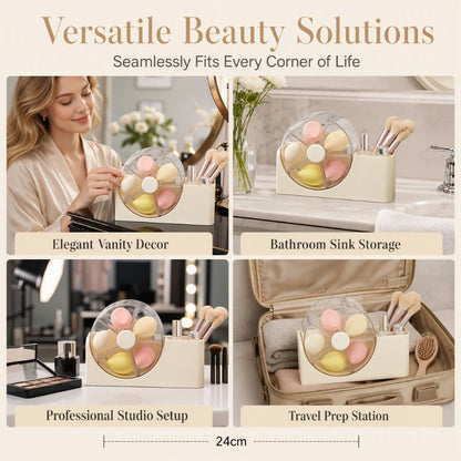 Rotating Makeup Sponge Organizer and Brush Holder