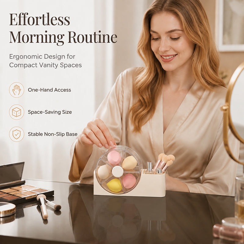 Rotating Makeup Sponge Organizer and Brush Holder