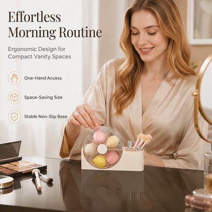 Rotating Makeup Sponge Organizer and Brush Holder